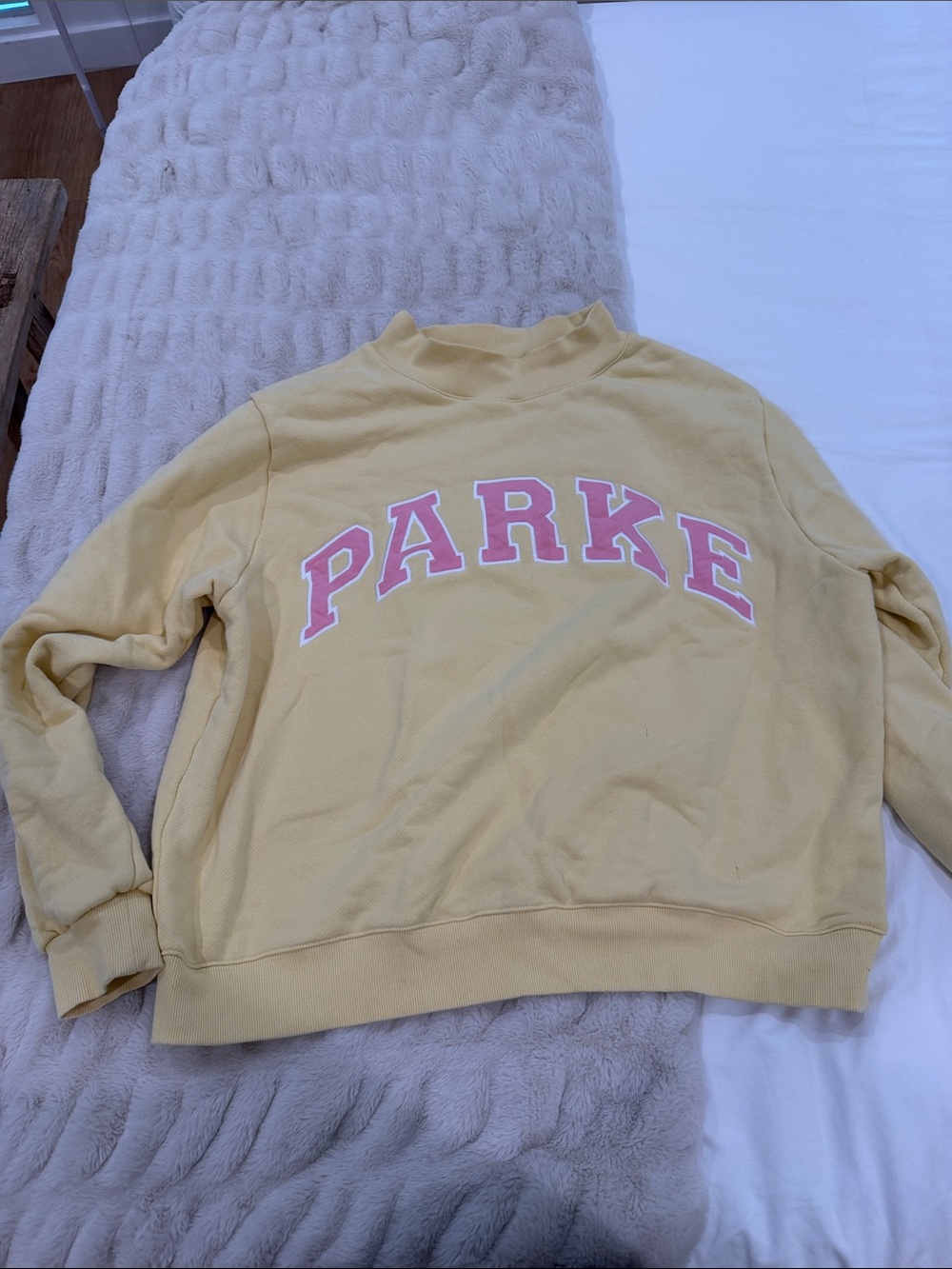 Parke Pastel Yellow Crewneck Sweatshirt with Pink Lettering